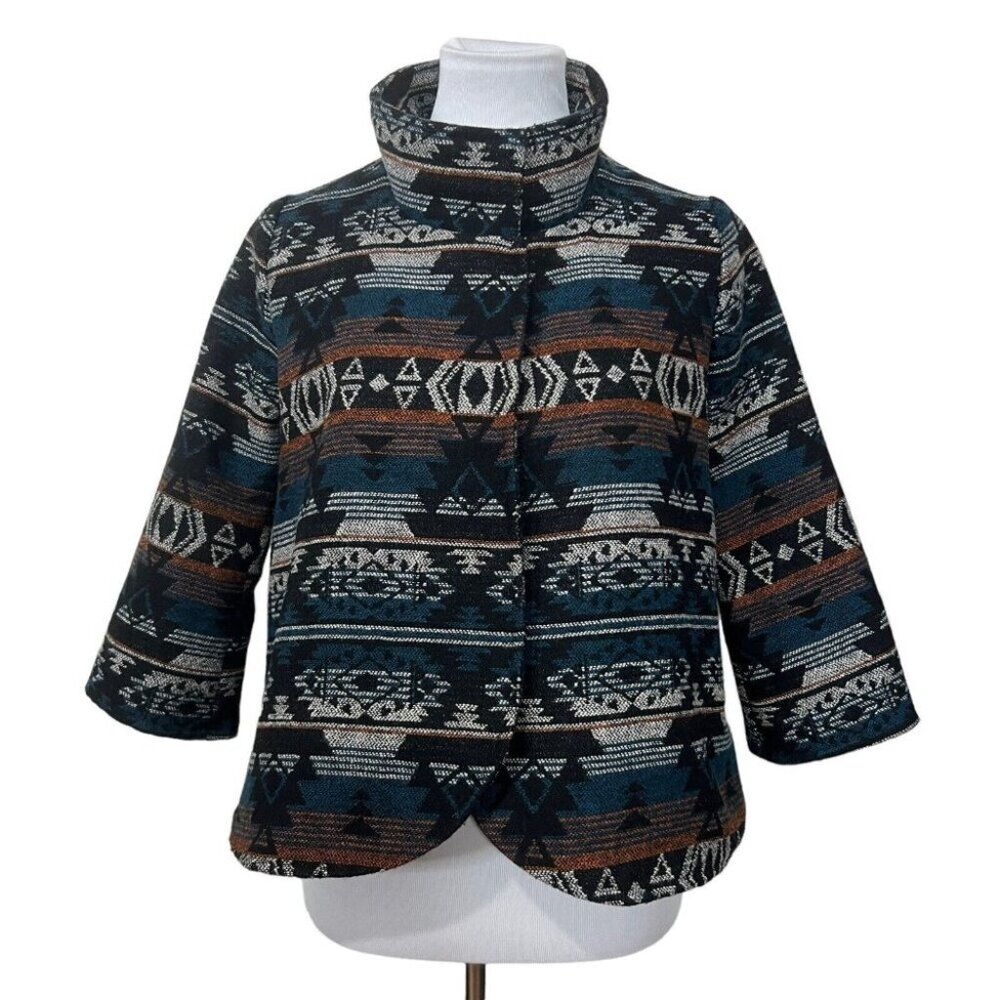 Billabong Womens Aztec Print‎ Snap Up Small Jacket Southwest High Neck Wool Coat - Picture 2 of 11